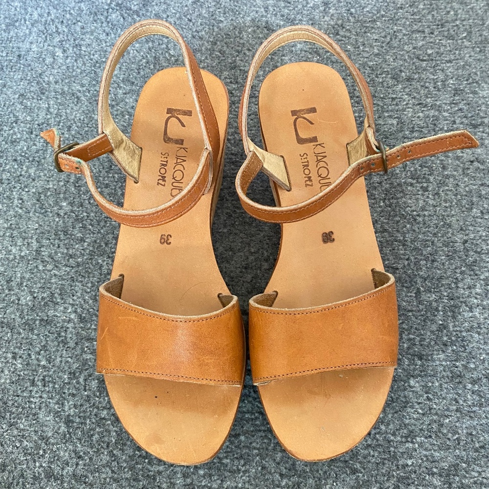 K. Jacques St. Tropez size 39, tan leather cork wedges